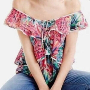 NWOT J. Crew Lightweight Cotton Ruffled Top in Ratti Painted Pineapple Print 6